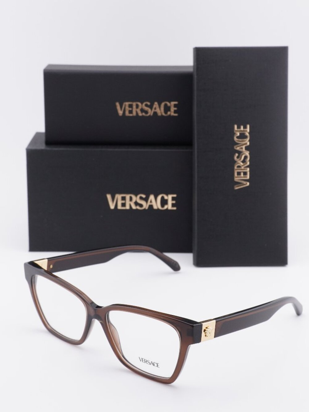 Versace VE3382 5332 Square Eyeglasses 55mm – Transparent Brown